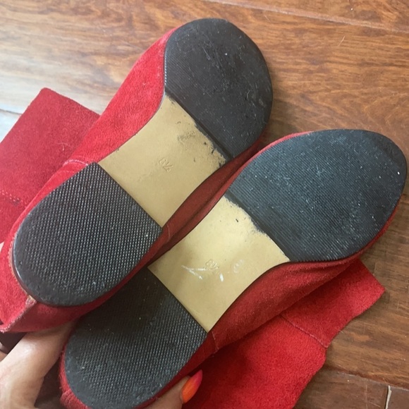 Vintage Red leather boots flats round toe soft folded or unfolded tall boots - Picture 5 of 8